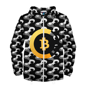 Мужская ветровка 3D с принтом BTC / БИТКОИН (S) в городе Новоалтайск, 100% полиэстер | подол и капюшон оформлены резинкой с фиксаторами, два кармана без застежек по бокам, один потайной карман на груди | bitcoin | btc | биткоин | валюта | деньги | криптовалюта