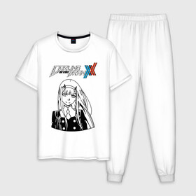 Мужская пижама хлопок с принтом DARLING IN THE FRANXX 02 в городе Новоалтайск, 100% хлопок | брюки и футболка прямого кроя, без карманов, на брюках мягкая резинка на поясе и по низу штанин
 | anime | darling the franxx | zero two | аниме | зеро 2. | мило во франсе | милый аниме | милый во франсе | ре зеро
