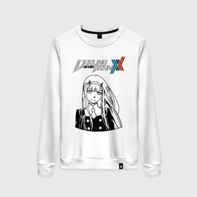 Женский свитшот хлопок с принтом DARLING IN THE FRANXX 02 в городе Новоалтайск, 100% хлопок | прямой крой, круглый вырез, на манжетах и по низу широкая трикотажная резинка  | anime | darling the franxx | zero two | аниме | зеро 2. | мило во франсе | милый аниме | милый во франсе | ре зеро