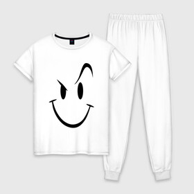 Женская пижама хлопок с принтом Smile в городе Новоалтайск, 100% хлопок | брюки и футболка прямого кроя, без карманов, на брюках мягкая резинка на поясе и по низу штанин | smile | бровь | смайл | смайлик | улыбка | ухмылка