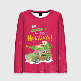 Женский лонгслив 3D с принтом For the holidays в городе Новоалтайск, 100% полиэстер | длинные рукава, круглый вырез горловины, полуприлегающий силуэт | Тематика изображения на принте: daffy | duck | looney | pig | porky | tunes | vdzajul | дак | даффи | пиг | порки | утка