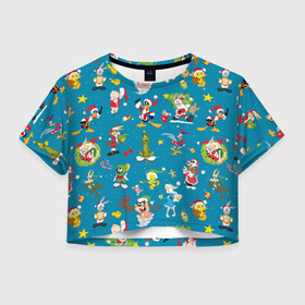 Женская футболка Crop-top 3D с принтом Looney Tunes Christmas в городе Новоалтайск, 100% полиэстер | круглая горловина, длина футболки до линии талии, рукава с отворотами | Тематика изображения на принте: bugs | bunny | cat | coyote | daffy | duck | looney | marvin | pig | porky | sylvester | tunes | tweety | vdzajul | wile | багз | бани | банни | вайл | дак | даффи | дьявол | койот | кот | лола | марвин | марсианин | пиг | порки | силь