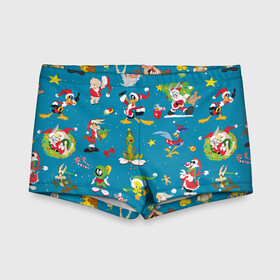 Детские купальные плавки 3D с принтом Looney Tunes Christmas в городе Новоалтайск, Полиэстер 85%, Спандекс 15% | Слитный крой, подклад по переду изделия, узкие бретели | Тематика изображения на принте: bugs | bunny | cat | coyote | daffy | duck | looney | marvin | pig | porky | sylvester | tunes | tweety | vdzajul | wile | багз | бани | банни | вайл | дак | даффи | дьявол | койот | кот | лола | марвин | марсианин | пиг | порки | силь