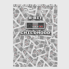 Скетчбук с принтом 8-bit childhood в городе Новоалтайск, 100% бумага
 | 48 листов, плотность листов — 100 г/м2, плотность картонной обложки — 250 г/м2. Листы скреплены сверху удобной пружинной спиралью | 8 bit | 8 бит | dendy | nes | nintendo | денди | джойстик | нинтендо