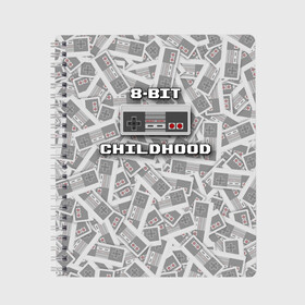 Тетрадь с принтом 8-bit childhood в городе Новоалтайск, 100% бумага | 48 листов, плотность листов — 60 г/м2, плотность картонной обложки — 250 г/м2. Листы скреплены сбоку удобной пружинной спиралью. Уголки страниц и обложки скругленные. Цвет линий — светло-серый
 | 8 bit | 8 бит | dendy | nes | nintendo | денди | джойстик | нинтендо