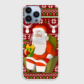 Чехол для iPhone 13 Pro Max с принтом Санта с защитным экраном в городе Новоалтайск,  |  | Тематика изображения на принте: deer | happy new year | new year | santa | защитный экран | корона | коронавирус | новогодний свитер | новый год | санта | санта клаус | свитер | свитер с маской | свитер с оленями