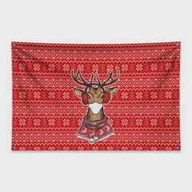 Флаг-баннер с принтом Deer in a medical mask в городе Новоалтайск, 100% полиэстер | размер 67 х 109 см, плотность ткани — 95 г/м2; по краям флага есть четыре люверса для крепления | deer | happy new year | new year | santa | защитный экран | корона | коронавирус | новогодний свитер | новый год | свитер | свитер с маской | свитер с оленями