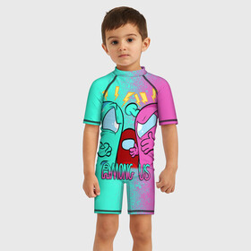 Детский купальный костюм 3D с принтом AMONG US в городе Новоалтайск, Полиэстер 85%, Спандекс 15% | застежка на молнии на спине | among us | impostor | амонг ас | игра | космический | космический корабль | космонавт | космос | мем | предатель | среди нас | экшен