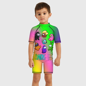 Детский купальный костюм 3D с принтом AMONG US в городе Новоалтайск, Полиэстер 85%, Спандекс 15% | застежка на молнии на спине | among us | impostor | амонг ас | игра | космический | космический корабль | космонавт | космос | мем | предатель | среди нас | экшен
