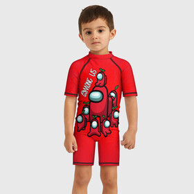 Детский купальный костюм 3D с принтом AMONG US в городе Новоалтайск, Полиэстер 85%, Спандекс 15% | застежка на молнии на спине | among us | impostor | амонг ас | игра | космический | космический корабль | космонавт | космос | мем | предатель | среди нас | экшен