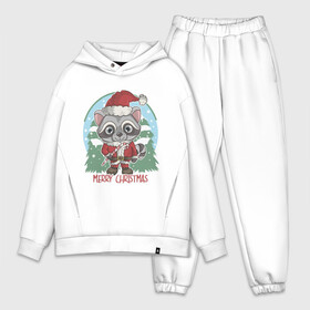 Мужской костюм хлопок OVERSIZE с принтом Новогодний енот в городе Новоалтайск,  |  | art | christmas | new year | raccoon | santa | snow | trees | winter | арт | елки | енот | зима | новый год | рождество | санта | снег