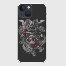 Чехол для iPhone 13 mini с принтом Самурай и дракон в городе Новоалтайск,  |  | cherry | flower petals | helmet | japan | katana | ronin | sakura | samurai | вишня | катана | лепестки цветка | ронин | сакура | самурай | шлем | япония