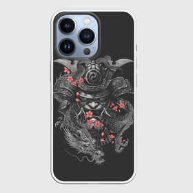Чехол для iPhone 13 Pro с принтом Самурай и дракон в городе Новоалтайск,  |  | Тематика изображения на принте: cherry | flower petals | helmet | japan | katana | ronin | sakura | samurai | вишня | катана | лепестки цветка | ронин | сакура | самурай | шлем | япония