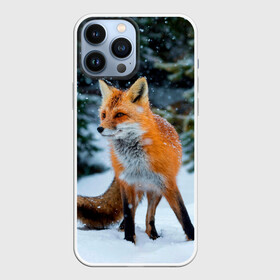 Чехол для iPhone 13 Pro Max с принтом Лиса в зимнем лесу в городе Новоалтайск,  |  | Тематика изображения на принте: fox | foxy | в | животные | звери | зима | зимний | зимняя | лес | лиса | лисичка | лисы | природа | снег | снежная