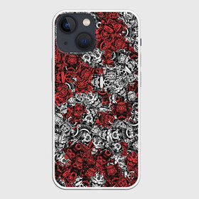 Чехол для iPhone 13 mini с принтом Красные и Белые самураи в городе Новоалтайск,  |  | bushido | samurai | белый | бусидо | воин | демон | красный | маска | паттерн | самурай | сёгун | япония