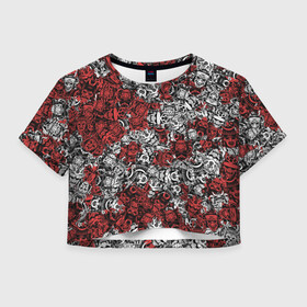 Женская футболка Crop-top 3D с принтом Красные и Белые самураи в городе Новоалтайск, 100% полиэстер | круглая горловина, длина футболки до линии талии, рукава с отворотами | bushido | samurai | белый | бусидо | воин | демон | красный | маска | паттерн | самурай | сёгун | япония