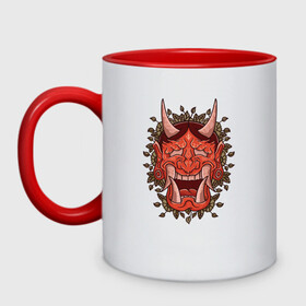 Кружка двухцветная с принтом Oni demon samurai mask в городе Новоалтайск, керамика | объем — 330 мл, диаметр — 80 мм. Цветная ручка и кайма сверху, в некоторых цветах — вся внутренняя часть | Тематика изображения на принте: art | cyberpunk samurai | ninja | oni | ronin | samurai | shogun | yakuza | арт | воин | воитель | демон | киберпанк самурай | мерч | мужик | мужчина | они | путь воина | путь война | ронин | сёгун | сепукку | токио | черный самурай