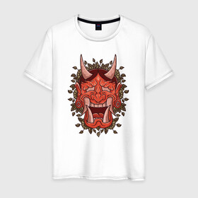 Мужская футболка хлопок с принтом Oni demon samurai mask в городе Новоалтайск, 100% хлопок | прямой крой, круглый вырез горловины, длина до линии бедер, слегка спущенное плечо. | art | cyberpunk samurai | ninja | oni | ronin | samurai | shogun | yakuza | арт | воин | воитель | демон | киберпанк самурай | мерч | мужик | мужчина | они | путь воина | путь война | ронин | сёгун | сепукку | токио | черный самурай
