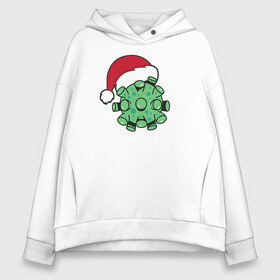 Женское худи Oversize хлопок с принтом New Year Virus в городе Новоалтайск, френч-терри — 70% хлопок, 30% полиэстер. Мягкий теплый начес внутри —100% хлопок | боковые карманы, эластичные манжеты и нижняя кромка, капюшон на магнитной кнопке | 2020 | 2021 | christmas | happy | merry | new year | зима | новогодний | новогодняя | новогодняя маска | новый год | рождественский | рождество | снег
