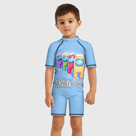 Детский купальный костюм 3D с принтом AMONG US в городе Новоалтайск, Полиэстер 85%, Спандекс 15% | застежка на молнии на спине | among us | impostor | амонг ас | игра | космический | космический корабль | космонавт | космос | мем | предатель | среди нас | экшен