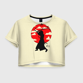 Женская футболка Crop-top 3D с принтом Japan samurai в городе Новоалтайск, 100% полиэстер | круглая горловина, длина футболки до линии талии, рукава с отворотами | Тематика изображения на принте: boy | japan style | japanese aesthetics | ninja | samurai | воин | иероглифы | катана | красная луна | меч | ниндзя | рыцарь | самурай | солдат | харакири | черный самурай | япония | японская анимация | японская эстетика