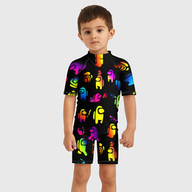 Детский купальный костюм 3D с принтом AMONG US в городе Новоалтайск, Полиэстер 85%, Спандекс 15% | застежка на молнии на спине | among us игра | among us на пк | there is 1 impostor | there is impostor among us | предатель среди нас | разноцветные космонавты.