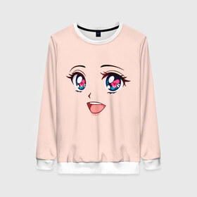 Женский свитшот 3D с принтом Happy anime face в городе Новоалтайск, 100% полиэстер с мягким внутренним слоем | круглый вырез горловины, мягкая резинка на манжетах и поясе, свободная посадка по фигуре | angry | anime | art | big | eyes | face | girl | kawaii | manga | style | аниме | арт | глаза | девушка | кавай | лицо | манга