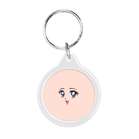 Брелок круглый с принтом Happy anime face в городе Новоалтайск, пластик и полированная сталь | круглая форма, металлическое крепление в виде кольца | angry | anime | art | big | eyes | face | girl | kawaii | manga | style | аниме | арт | глаза | девушка | кавай | лицо | манга