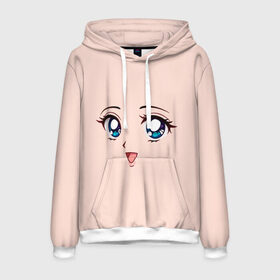 Мужская толстовка 3D с принтом Happy anime face в городе Новоалтайск, 100% полиэстер | двухслойный капюшон со шнурком для регулировки, мягкие манжеты на рукавах и по низу толстовки, спереди карман-кенгуру с мягким внутренним слоем. | angry | anime | art | big | eyes | face | girl | kawaii | manga | style | аниме | арт | глаза | девушка | кавай | лицо | манга