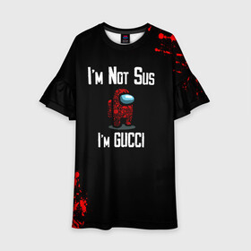 Детское платье 3D с принтом Among Us Gucci в городе Новоалтайск, 100% полиэстер | прямой силуэт, чуть расширенный к низу. Круглая горловина, на рукавах — воланы | 2021 | among us | gucci | impostor | space mafia | sus.puffballs united | амонг ас | амонг единорог | гуччи | импостор | инопланетяне | инопланетянин | надпись | новогодний амонг ас | с новым годом | самозванец | среди нас