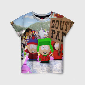 Детская футболка 3D с принтом Южный Парк / South Park . в городе Новоалтайск, 100% гипоаллергенный полиэфир | прямой крой, круглый вырез горловины, длина до линии бедер, чуть спущенное плечо, ткань немного тянется | Тематика изображения на принте: south park | ubisoft | woodland critter christmas | кенни | мультсериал | стэн | южный парк