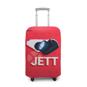 Чехол для чемодана 3D с принтом Jett в городе Новоалтайск, 86% полиэфир, 14% спандекс | двустороннее нанесение принта, прорези для ручек и колес | game | jett | jett valorant | player | valorant | valorant логтип | валарант | валарант новогодний | валорант | детский | детям | джет | нг | новогодний узор | новый год | орнамент | подарок | ребенок | рождество | семья | узор