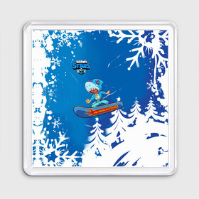 Магнит 55*55 с принтом Brawl Stars (Snowboarding) в городе Новоалтайск, Пластик | Размер: 65*65 мм; Размер печати: 55*55 мм | brawl | break dance | leon | moba | skateboard | stars | supercell | surfing | игра | коллаборация | коллаж | колоборация | паттерн