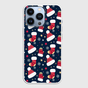 Чехол для iPhone 13 Pro с принтом Новогодний Паттерн | Шапки и Носки | Новый год 2022 в городе Новоалтайск,  |  | Тематика изображения на принте: 2020 | 2021 | new year | гирлянда | дед мороз | елка | зеленый | игрушка | клаус | конфеты | нг | новый год | носок | перчатка | подарок | рождество | с | санта | сладости | снег | снеговик | снежинка | шапка | шары