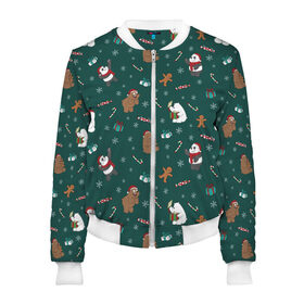 Женский бомбер 3D с принтом We Bare Bears в городе Новоалтайск, 100% полиэстер | застегивается на молнию, по бокам два кармана без застежек, мягкие манжеты, по низу бомбера и на воротнике — эластичная резинка | Тематика изображения на принте: cartoon network | grizz | icebear | panda | vdkimel | we bare bears | белый | вся правда о медведях | гризли | панда