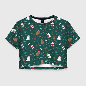 Женская футболка Crop-top 3D с принтом We Bare Bears в городе Новоалтайск, 100% полиэстер | круглая горловина, длина футболки до линии талии, рукава с отворотами | Тематика изображения на принте: cartoon network | grizz | icebear | panda | vdkimel | we bare bears | белый | вся правда о медведях | гризли | панда
