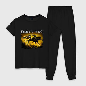Женская пижама хлопок с принтом Darksiders (Z) в городе Новоалтайск, 100% хлопок | брюки и футболка прямого кроя, без карманов, на брюках мягкая резинка на поясе и по низу штанин | azrael | darksiders | darksiders 2 | darksiders 3 | griever | silitha | tiamat | ulthane | vulgrim | wrath of war | всадник апокалипсиса | гнев войны | обугленный совет | руина | ультэйн | чёрный молот