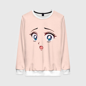 Женский свитшот 3D с принтом Scared anime face в городе Новоалтайск, 100% полиэстер с мягким внутренним слоем | круглый вырез горловины, мягкая резинка на манжетах и поясе, свободная посадка по фигуре | angry | anime | art | big | eyes | face | girl | kawaii | manga | scared | style | аниме | арт | глаза | девушка | испуганная | кавай | лицо | манга