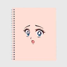 Тетрадь с принтом Scared anime face в городе Новоалтайск, 100% бумага | 48 листов, плотность листов — 60 г/м2, плотность картонной обложки — 250 г/м2. Листы скреплены сбоку удобной пружинной спиралью. Уголки страниц и обложки скругленные. Цвет линий — светло-серый
 | angry | anime | art | big | eyes | face | girl | kawaii | manga | scared | style | аниме | арт | глаза | девушка | испуганная | кавай | лицо | манга