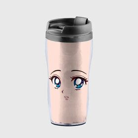 Термокружка-непроливайка с принтом Surprised anime face в городе Новоалтайск, внутренняя часть — пищевой пластик, наружная часть — прозрачный пластик, между ними — полиграфическая вставка с рисунком | объем — 350 мл, герметичная крышка | angry | anime | art | big | eyes | face | girl | kawaii | manga | style | surprised | аниме | арт | глаза | девушка | испуганная | кавай | лицо | манга | удивленная