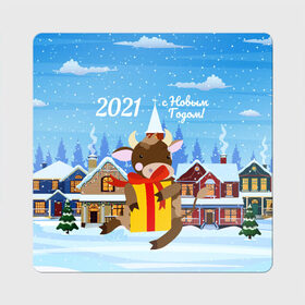 Магнит виниловый Квадрат с принтом с Новым 2021 Годом! в городе Новоалтайск, полимерный материал с магнитным слоем | размер 9*9 см, закругленные углы | 2021 | 7 января | bull | newyear | santa | бык | быки | бычок | год быка | дед мороз | корова | новогодние каникулы | новогодние праздники | новый 2021 | новый год | новый год 2021 | рождество | сани | санта | санта клаус