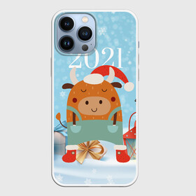Чехол для iPhone 13 Pro Max с принтом Новогодний бычок 2021 в городе Новоалтайск,  |  | Тематика изображения на принте: 2021 | 7 января | bull | newyear | santa | бык | быки | бычок | год быка | дед мороз | корова | новогодние каникулы | новогодние праздники | новый 2021 | новый год | новый год 2021 | рождество | сани | санта | санта клаус