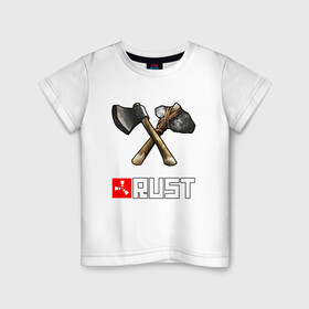 Детская футболка хлопок с принтом RUST в городе Новоалтайск, 100% хлопок | круглый вырез горловины, полуприлегающий силуэт, длина до линии бедер | action | game | rust | zombie | апокалипсис. | выживание | зомби | игра | лес | радиация | раст