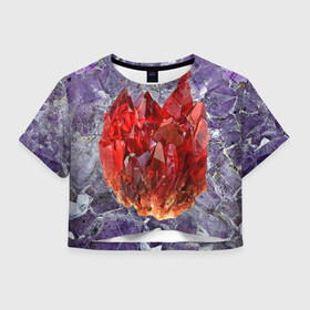 Женская футболка Crop-top 3D с принтом Роза инков в городе Новоалтайск, 100% полиэстер | круглая горловина, длина футболки до линии талии, рукава с отворотами | аметист | геология | инки | камень | кристалл | минерал | роза | хризолит | цинкит