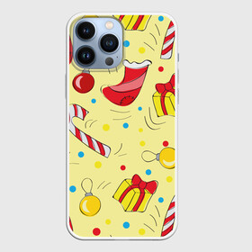 Чехол для iPhone 13 Pro Max с принтом Новогодний узор на желтом фоне в городе Новоалтайск,  |  | Тематика изображения на принте: детский | желтый | нарисованный | новогодний | новый год | узор