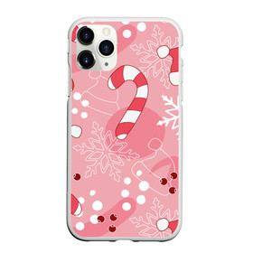 Чехол для iPhone 11 Pro Max матовый с принтом Новогодний узор на розовом в городе Новоалтайск, Силикон |  | красный | новый год | розовый | санта | снежинка | узор | шапка