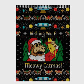 Скетчбук с принтом Wishing you a meowy catmas в городе Новоалтайск, 100% бумага
 | 48 листов, плотность листов — 100 г/м2, плотность картонной обложки — 250 г/м2. Листы скреплены сверху удобной пружинной спиралью | 2020 | 2021 | christmas | happy | merry | new year | santa | sweater | ugly christmas | альф | зима | котик | новогодний | новогодняя | новый год | рождественский | рождественский свитер | рождество | санта | свитер | снег