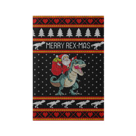 Обложка для паспорта матовая кожа с принтом Merry Rex-mas в городе Новоалтайск, натуральная матовая кожа | размер 19,3 х 13,7 см; прозрачные пластиковые крепления | 2020 | 2021 | christmas | dino | happy | merry | new year | rex | santa | sweater | t rex | ugly christmas | динозавр | зима | новогодний | новогодняя | новый год | рождественский | рождественский свитер | рождество | санта | свитер | снег