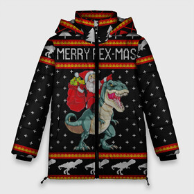 Женская зимняя куртка 3D с принтом Merry Rex-mas в городе Новоалтайск, верх — 100% полиэстер; подкладка — 100% полиэстер; утеплитель — 100% полиэстер | длина ниже бедра, силуэт Оверсайз. Есть воротник-стойка, отстегивающийся капюшон и ветрозащитная планка. 

Боковые карманы с листочкой на кнопках и внутренний карман на молнии | 2020 | 2021 | christmas | dino | happy | merry | new year | rex | santa | sweater | t rex | ugly christmas | динозавр | зима | новогодний | новогодняя | новый год | рождественский | рождественский свитер | рождество | санта | свитер | снег