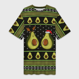 Платье-футболка 3D с принтом Avo christmas в городе Новоалтайск,  |  | 2020 | 2021 | avocado | christmas | happy | merry | new year | sweater | ugly christmas | авакадо | зима | новогодний | новогодняя | новый год | рождественский | рождественский свитер | рождество | свитер | снег